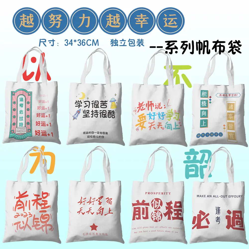 青春励志帆布袋36x39cm唯美小清新ins风格学生手提单肩书包