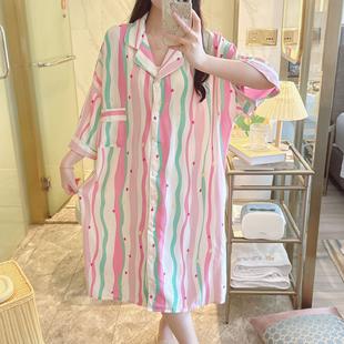 七分袖 领睡裙宽松透气人棉睡衣家居 棉绸睡裙夏季 女仙女风宽松衬衫