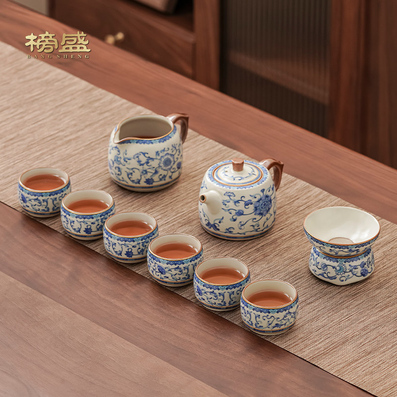 榜盛繁花汝窑茶具套装家用2025新款高档轻奢功夫茶壶茶杯礼盒装