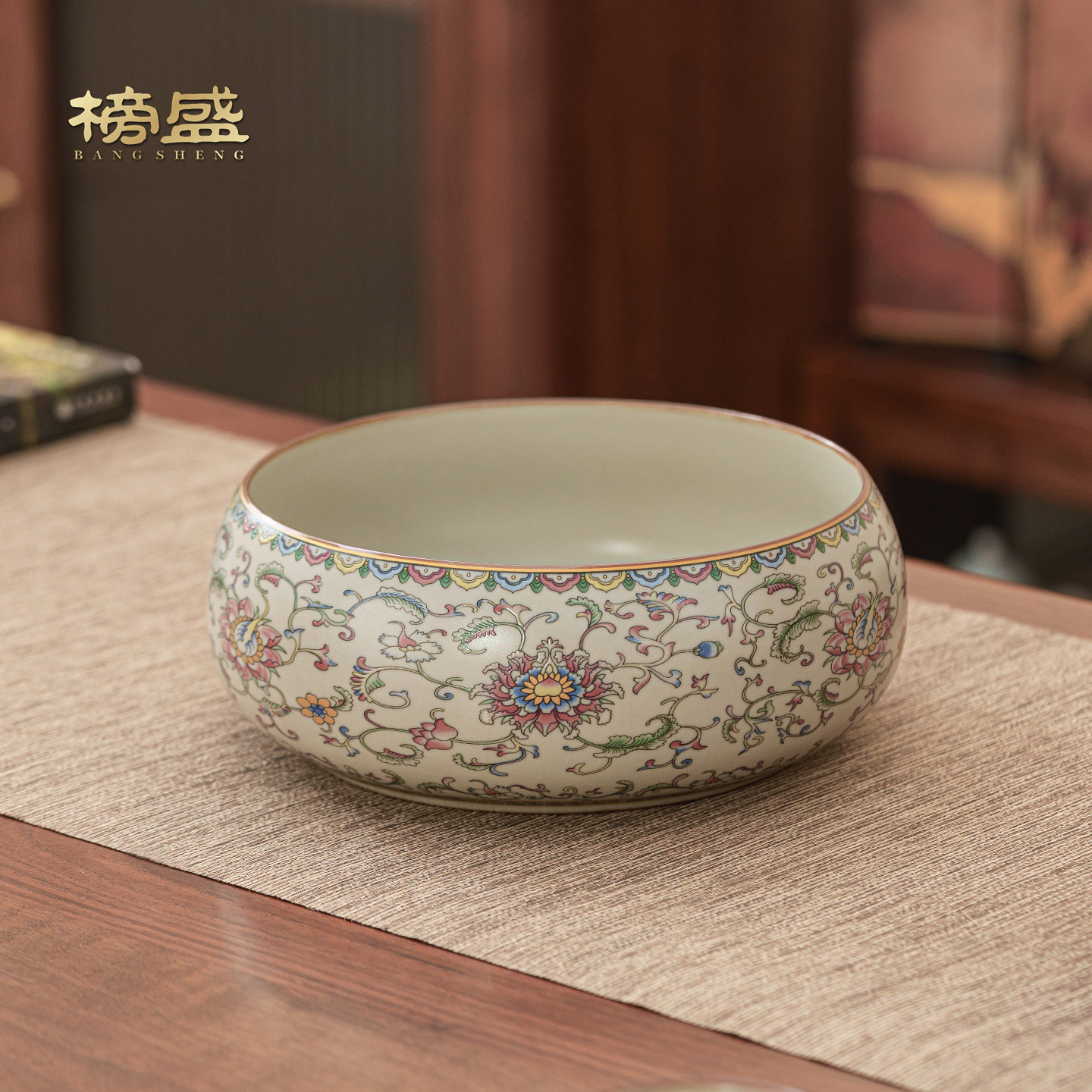 粉彩缠枝莲汝窑茶洗茶具配件特大号家用杯洗茶渣缸水盂收纳碗建水,餐饮具,茶道/零配,淘宝优惠券,粉丝福利购,淘宝优惠卷