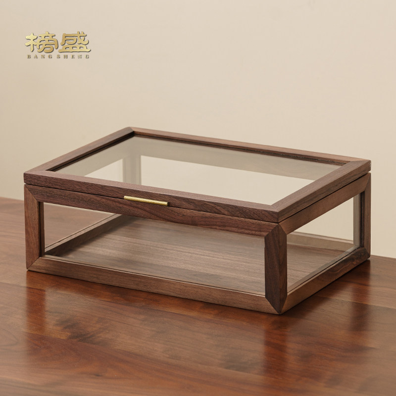 黑胡桃木茶具收纳盒防尘透明桌面整理盒子中式五面玻璃柜展示盒,餐饮具,茶道/零配,淘宝优惠券,粉丝福利购,淘宝优惠卷