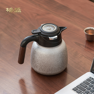 榜盛纯钛内胆焖茶壶家用大容量保温壶木纹手柄高档闷泡茶壶带温显
