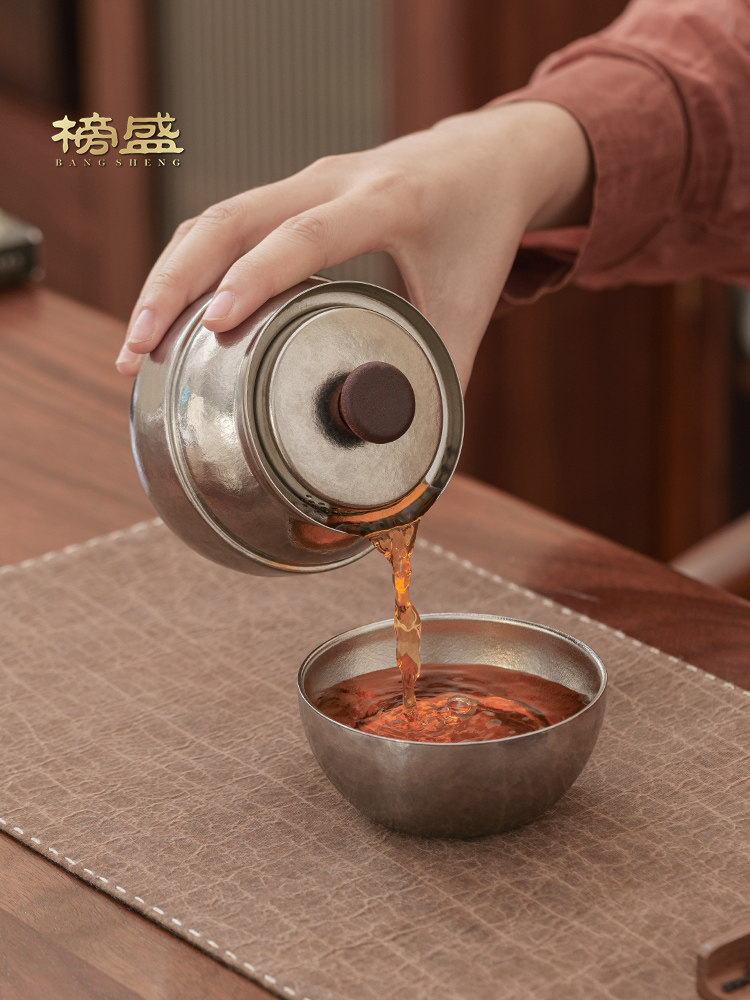 榜盛纯钛泡茶壶双层隔热泡茶器便携户外旅行茶具套装单人茶具茶壶