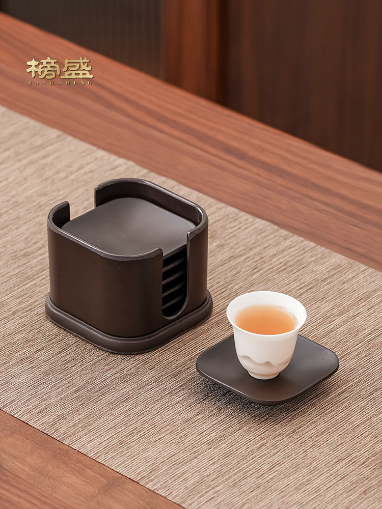 榜盛电木茶杯垫杯托功夫茶道隔热垫子家用6片中式黑檀木茶具配件
