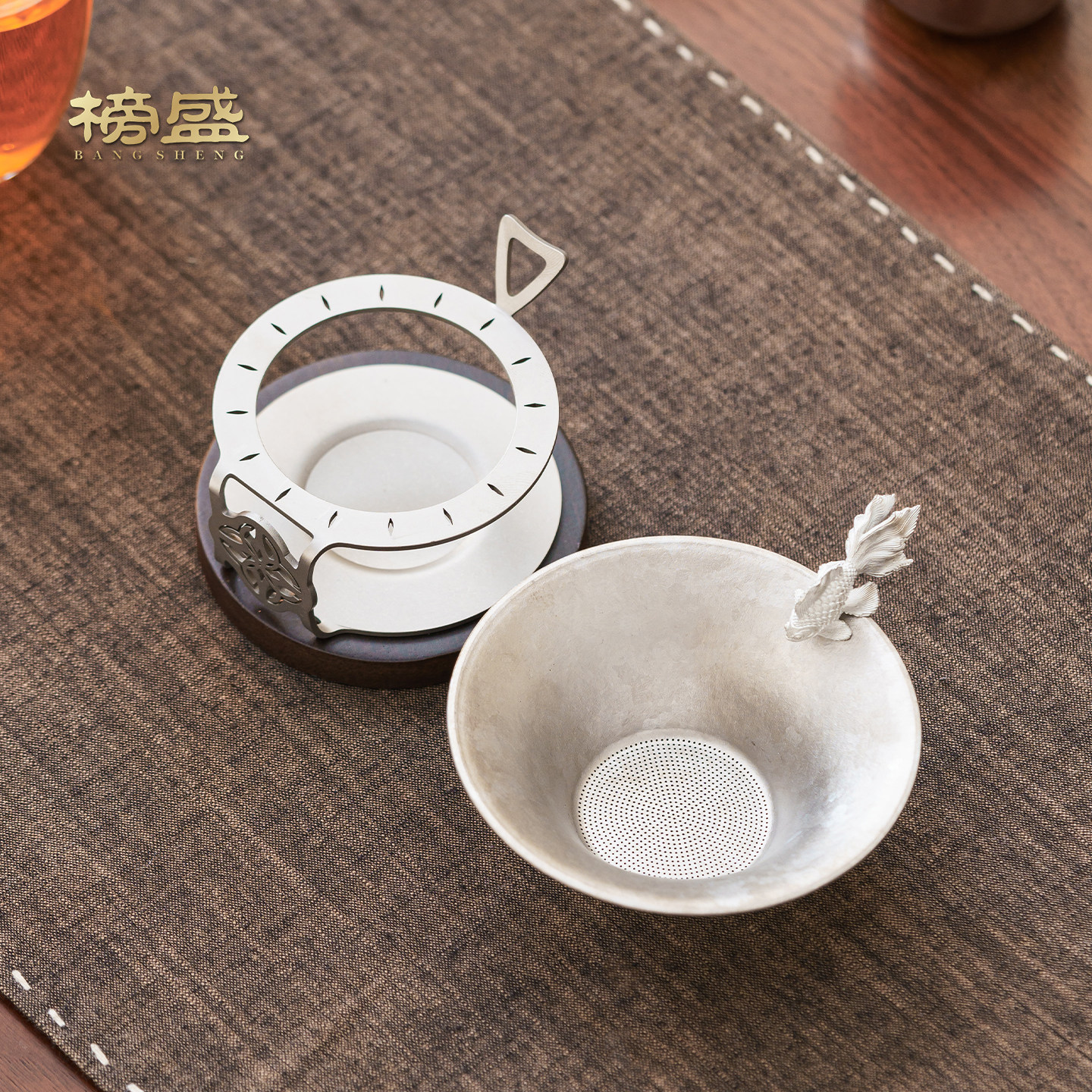 榜盛纯钛锦鲤茶漏茶滤单个高档图片