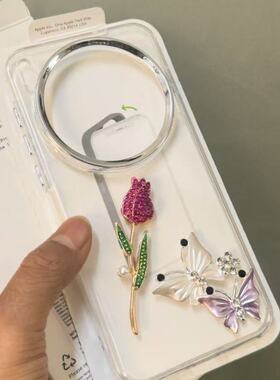 适用vivo x300p粉闪钻玫瑰花蝴蝶x200x100s手机壳iQOO15女款13/12