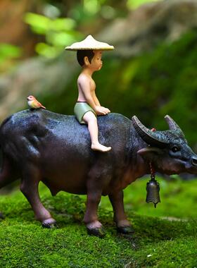 仿真水牛摆件桌面客厅装饰创意可爱牧童骑牛奋斗吉祥励志礼品礼物
