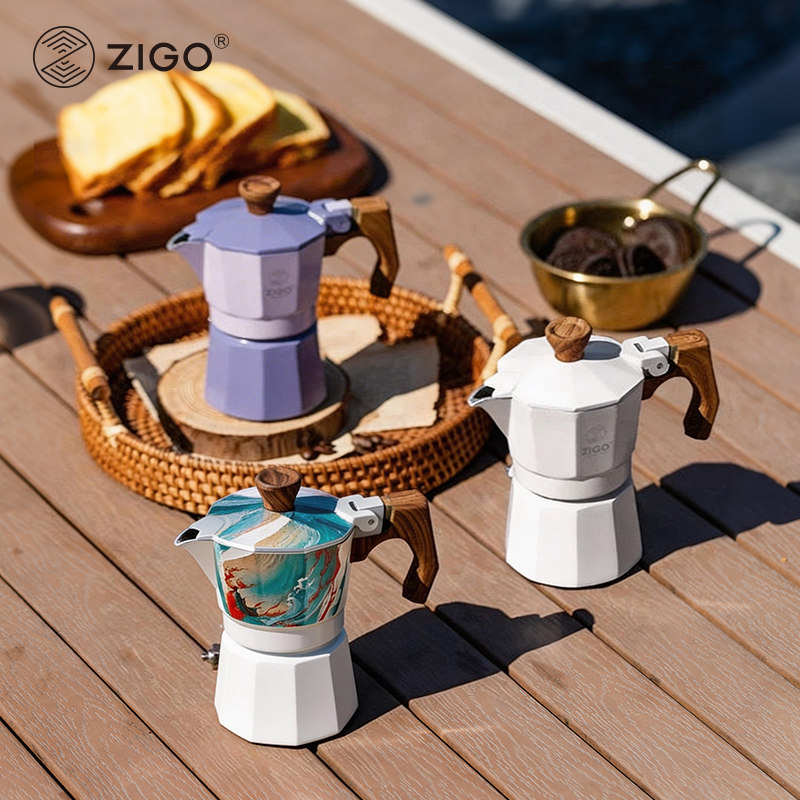 zigo摩卡壶1杯份家用意式煮咖啡壶户外小型手冲器具送100张滤纸