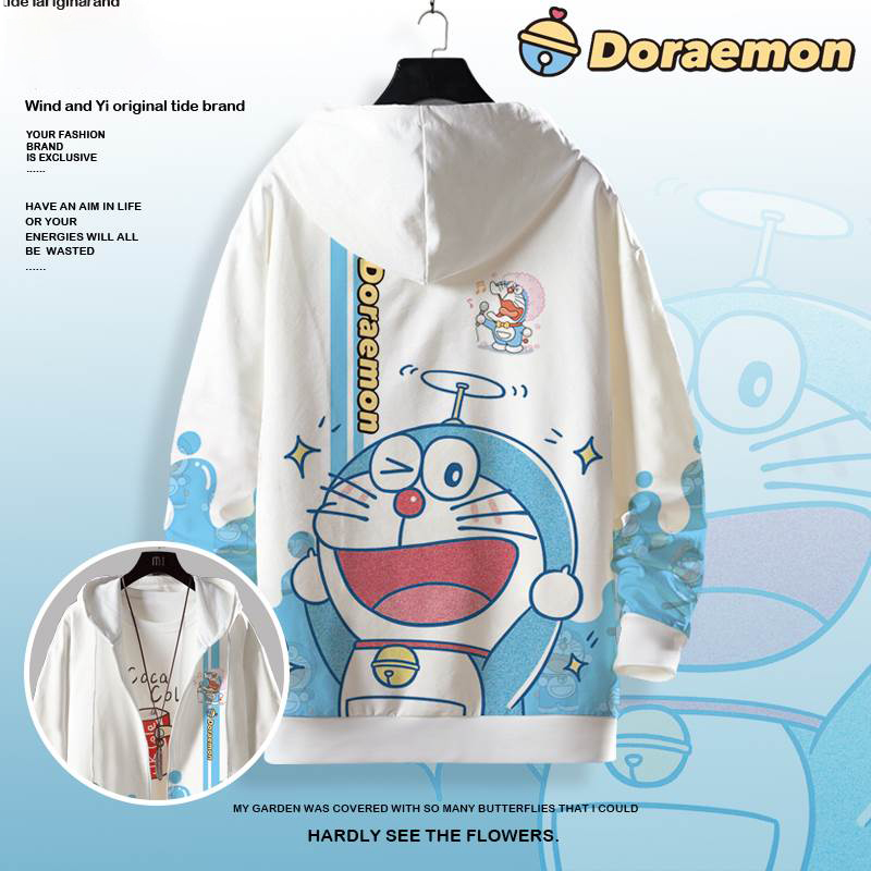 开衫卫衣男秋季大码上衣哆啦A梦周边上衣加绒加厚学生外套连帽衫