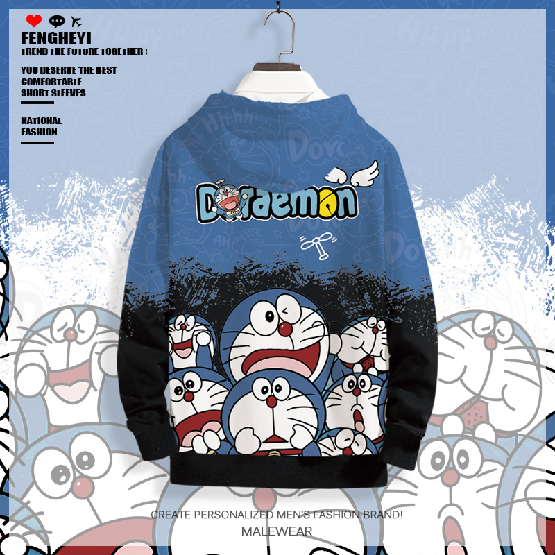 哆啦A梦动漫周边连帽卫衣外套男oversize二次元秋冬新款套头上衣