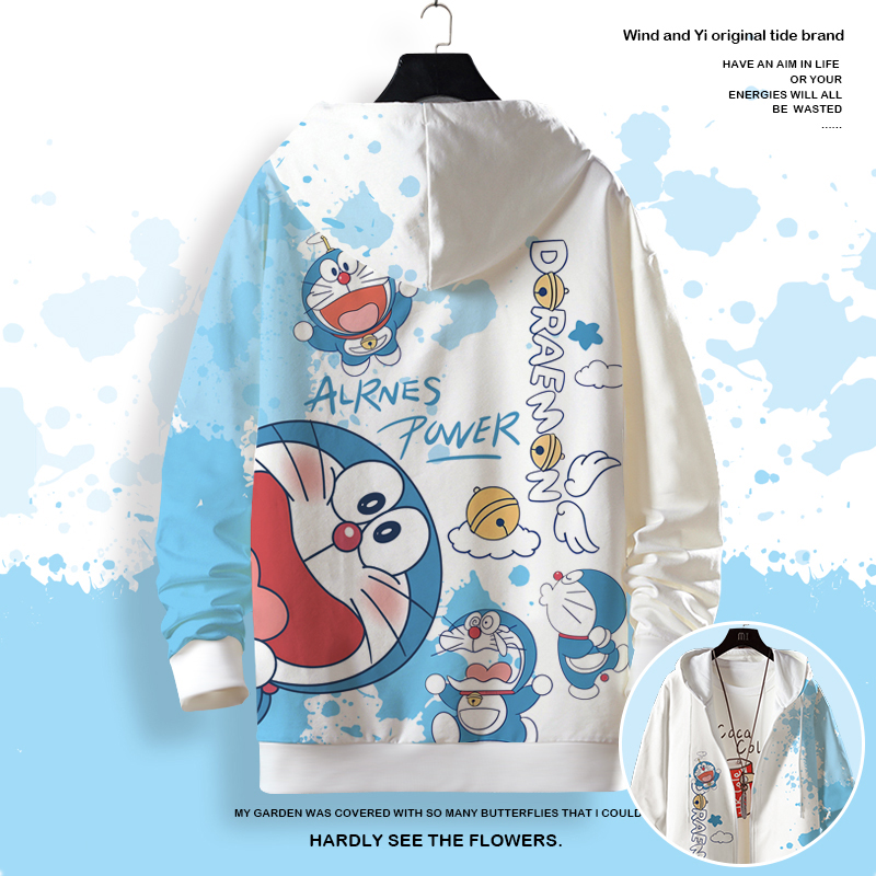 秋冬季连帽卫衣男连帽开衫外套卡通哆啦A梦周边上衣加绒运动衣服