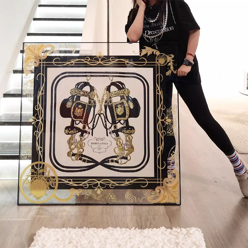 轻奢复古黑金丝巾装饰画法式大气高端客厅挂画宫廷风玄关壁画