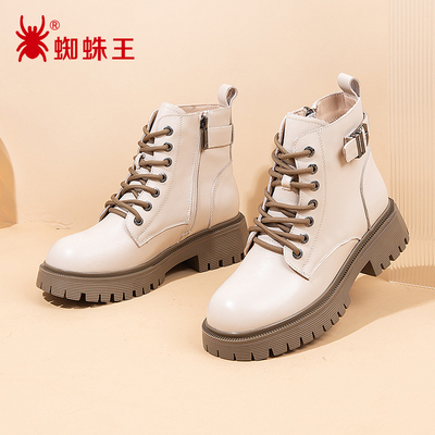蜘蛛王女鞋正品真皮粗跟马丁靴秋季2023新款厚底靴子英伦风小短靴