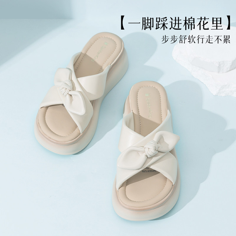 蜘蛛王女鞋2025新款凉鞋女夏季坡跟真皮百搭外穿拖鞋增高厚底鞋女