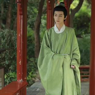 汉服男圆领袍秋季平摆明代大袖衫古装唐制清冷系陌玉公子长袍服绿