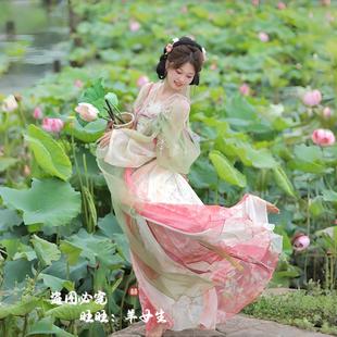 汉服女一片式齐胸十三花神裙子甜美国风唐制粉色裙子荷花古风2025