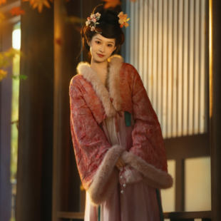 汉服女装复原风服加厚冬季粉色上袄新中式国风复古唐代新年战袍