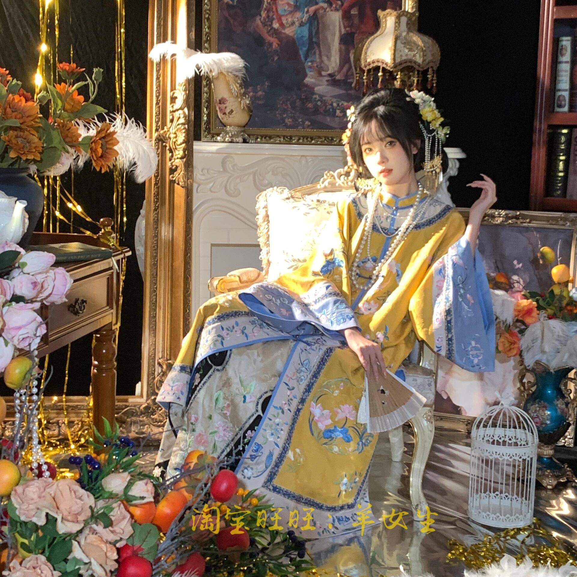 清汉女长衫古风外套中国风对襟立领晚清宫廷风格格服晋商少奶奶服