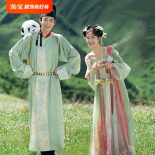 情侣汉服男帅气圆领袍唐制侠客李白中国风古装摄影服装女婚纱摄影