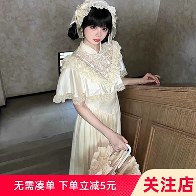 留洋千金大小姐复古婚纱优雅高贵白色泡泡袖连衣裙洋装甜美公主裙