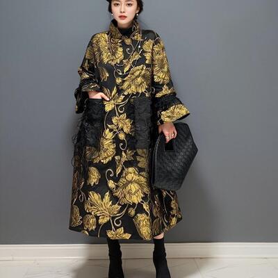 新中式洋气黑金连衣裙提花