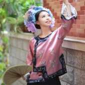 清汉女大宅门晋商少奶奶复古斜襟圆领上衣粉色温柔改良版 格格服饰