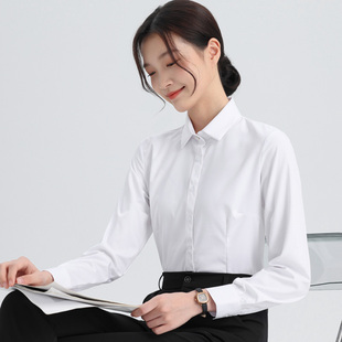 女士莫代尔长袖 正装 白衬衫 教资考公面试职业装 衬衣 防走光修身 短袖