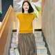 欧货短袖 T恤女百搭外穿时尚 打底衫 冰丝针织薄款 设计感半袖 上衣夏