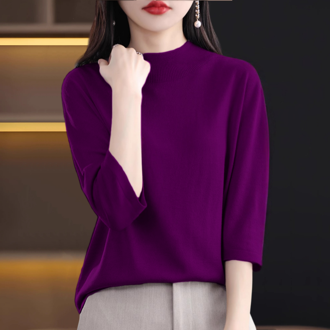 半高领中袖七分袖针织衫上衣女
