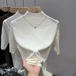 内搭五分袖 打底衫 女修身 针织衫 上衣 女秋冬羊绒肌理洋气半高领中袖