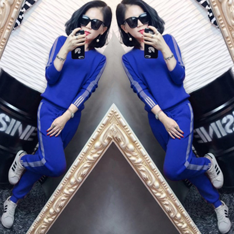 秋冬季2026大码胖mm套装减龄显瘦运动套装针织长袖休闲两件套女潮