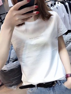 纯棉体恤上衣 欧洲站洋气2025夏季 欧货潮白色短袖 t恤女装 镶钻修身