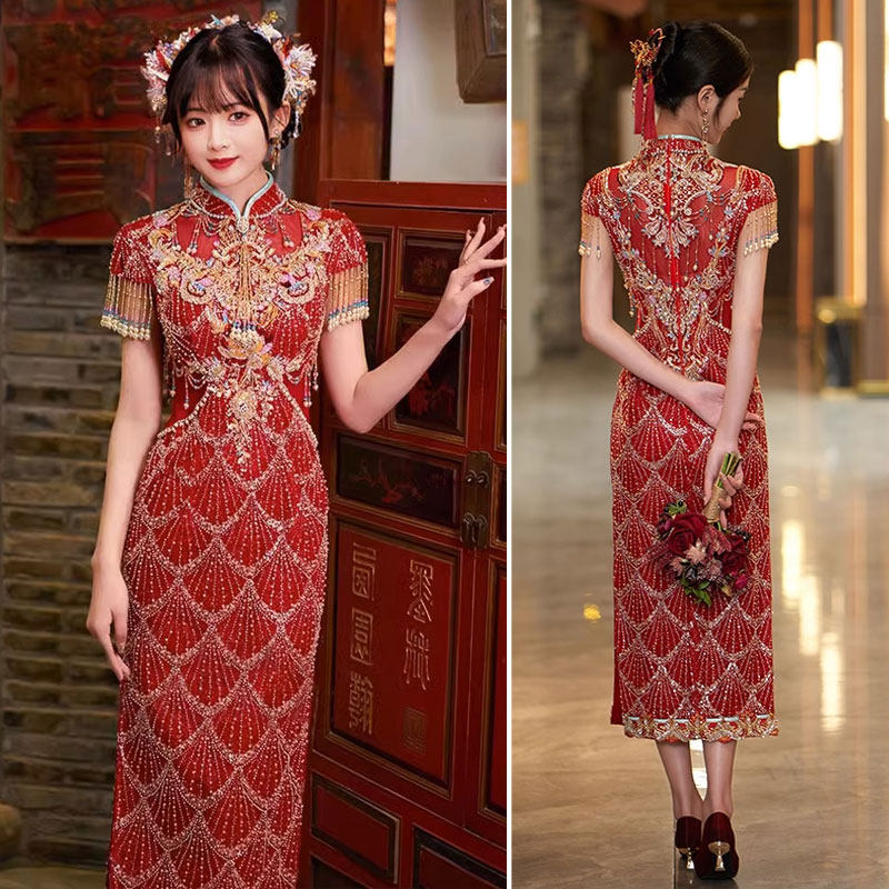 订婚裙旗袍年轻款高级感2023新款新娘结婚礼服轻奢高端婚宴秀禾服