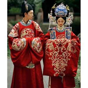 明制汉服婚服新娘结婚凤冠霞帔古装中国风情侣全套重工嫁衣马面裙