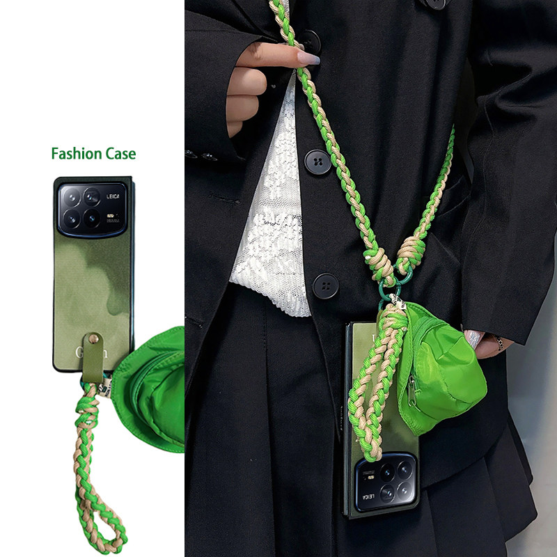 原装正品适用于小米mixfold4手机壳ins英文油画绿折叠屏皮纹壳翻盖简约时尚高级感网红女斜挎挂绳小米MIX FOL