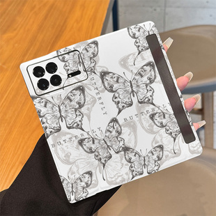 原装正品适用小米mixfold4手机壳新款黑色蝴蝶线条mixfold3翻盖皮套防摔MIX唯美保护套fold4折叠屏北欧风fold
