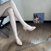 女细跟绝美气质浅口通勤单鞋 2025新款 秋冬圆头漆皮裸色高跟鞋
