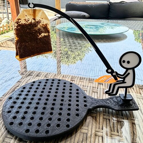 跨境新品 Tea Fishing 茶钓3D打印小人钓鱼茶包架带杯垫一体设计