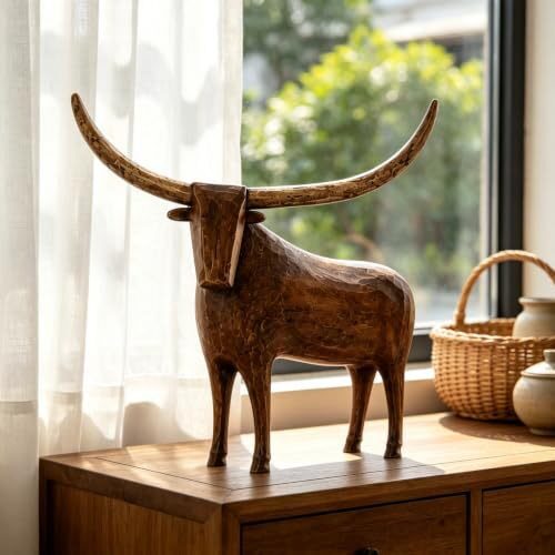 跨境新品Vintage Longhorn Bull Sculpture复古长角公牛树脂摆件