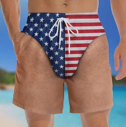 跨境新款Funny Patriotic Men Swim Trunks趣味爱国主题男士泳裤
