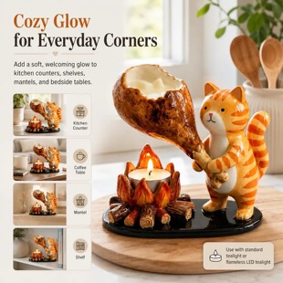跨境新品Campfire Animal Tealight Holder篝火动物灯架树脂摆件