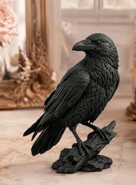 跨境新品Gothic Bird Sculpture 万圣节暗黑哥特式乌鸦雕塑工艺品