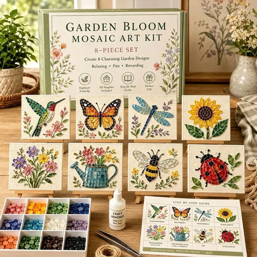 跨境新款 Watering Can Mosaic Art Kit 马赛克DIY粘贴画手工套装