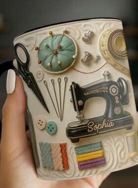 跨境新款 Sewing Theme Mug 印花水杯牛奶杯缝纫主题马克杯咖啡杯