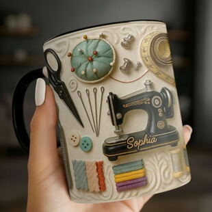 跨境新款 Theme Mug 印花水杯牛奶杯缝纫主题马克杯咖啡杯 Sewing