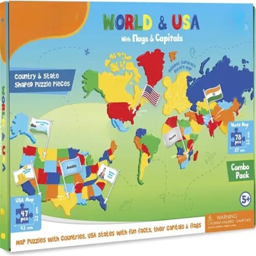 USA & World Map Puzzle with Flags & Capita美国和世界地图谜题