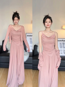 2024新款慵懒风不规则吊带背心女长袖防晒开衫三件套装垂感阔腿