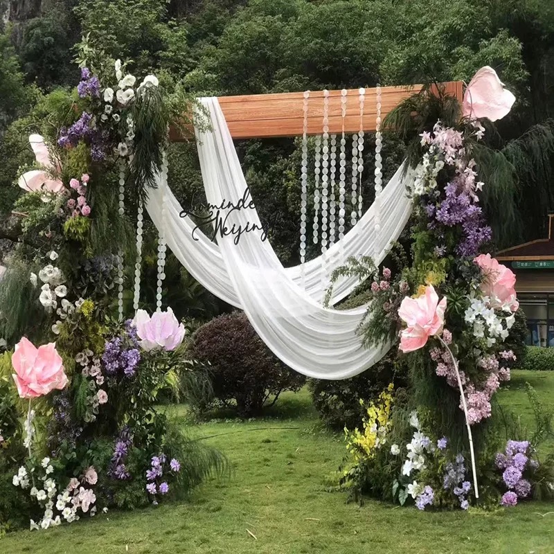 米白本白纯白软纱幔婚礼迎宾背景瀑布纱装饰活动舞台布置网纱