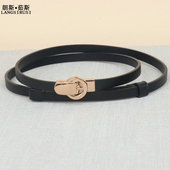 时尚 百搭细腰带女真皮黑色金属扣装 饰皮带高级感收缩可调节设计感