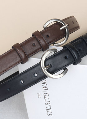 2025新款皮带女款银扣真皮腰带搭配牛仔裤女裤带复古装饰黑色牛皮